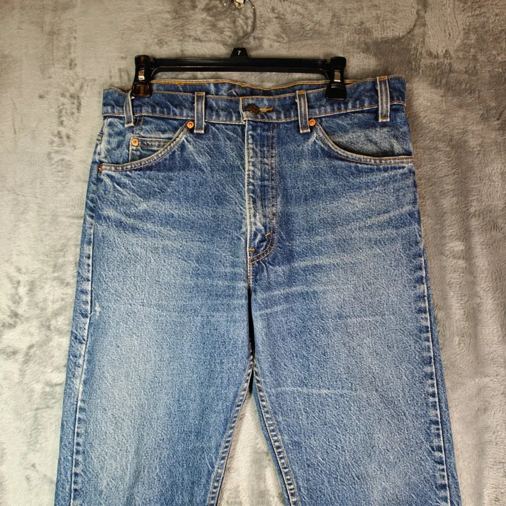 VTG Levis 505 Orange Tab 80s 90s 34x30 Straight Leg Jean Made in USA Distressed